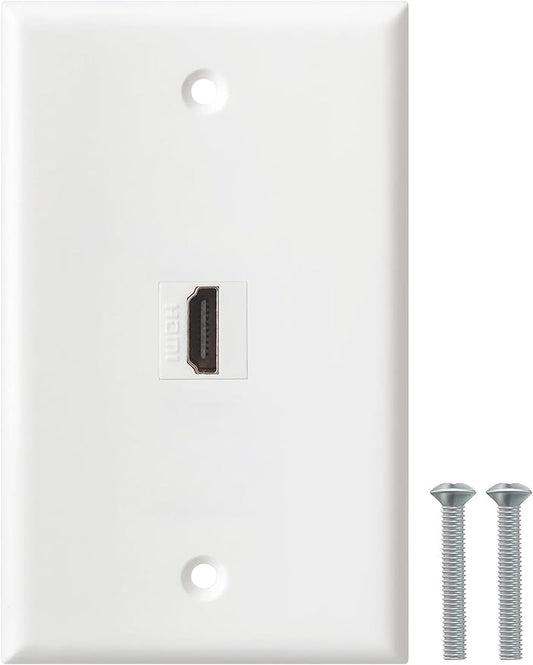 HDMI Wall Plate, 1 Port 4K HDMI Keystone Female to Female Wall Plate-White
