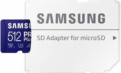 Samsung PRO Plus microSD Memory Card + Adapter, 512GB microSDXC, Up to 180 MB/s, Full HD & 4K UHD, UHS I, C10, U3, V30, A2, for Android Smartphones, Tablets, GoPRO, and DJI Drone (MB MD512SA/AM)