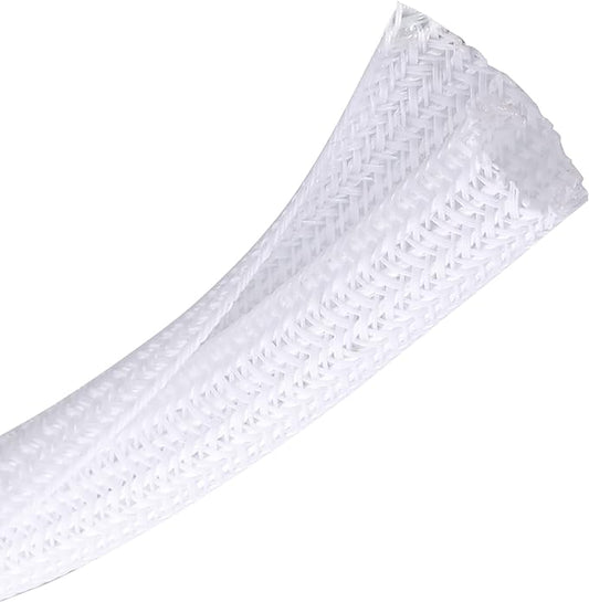 CrocSee 25ft - 1/2 inch Braided Cable Management Sleeve Cord Protector - Self-Wrapping Split Wire Loom for TV/Computer/Home Theater/Engine Bay - White