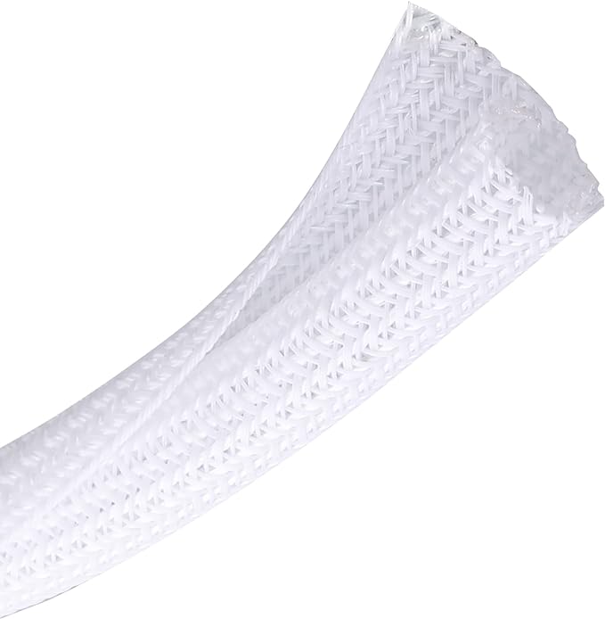 CrocSee 25ft - 1.25 inch Braided Cable Management Sleeve Cord Protector - Self-Wrapping Split Wire Loom for TV/Computer/Home Theater/Engine Bay - White