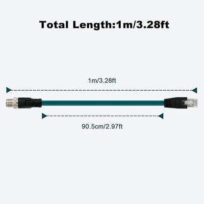 Alvin's Cables M12 8 Pin Male to RJ45 Shielded Ethernet Cable M12 X Coded 8 Position Cat6a Cable for Cognex Industrial Camera 3.2ft/1M