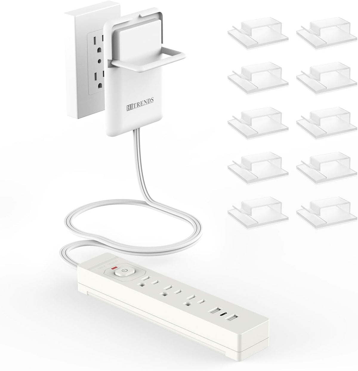 6FT Ultra-Thin Flat Plug Power Strip with 5 Outlets & 3 USB Ports | Child & Pet-Safe, 1625W, Wall-Mounted Cord Organizer, Universal Size Outlet & Plug Concealer with Cord Clips(UL Listed)
