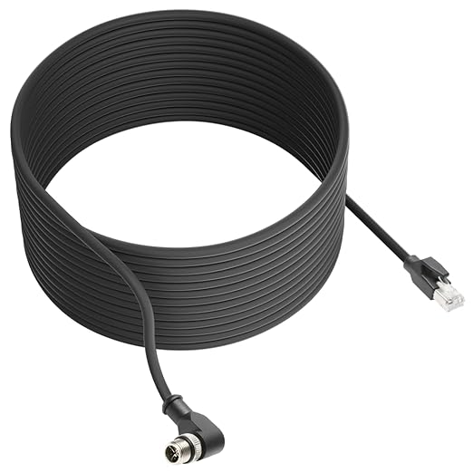 Alvin's Cables M12 X-Code 8 Pin Male to RJ45 Ethernet Cable for Cognex Keyence Camera, High-Flex Cat6a Cable for Industrial Automation, Fieldbus Module, Robotics, Right Angle 49.2ft/15m