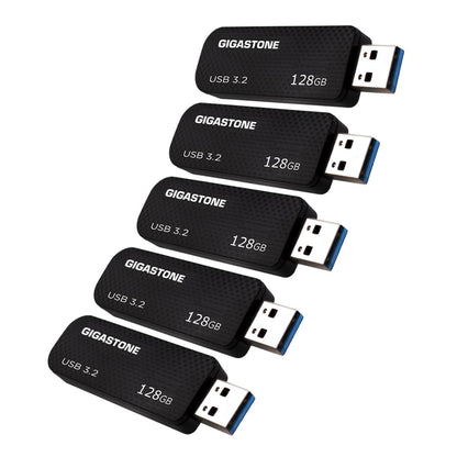 GIGASTONE 128GB USB 3.2 Flash Drive 5-Pack, 100MB/s High-Speed Data Transfer, Carbon Fiber Design, Retractable
