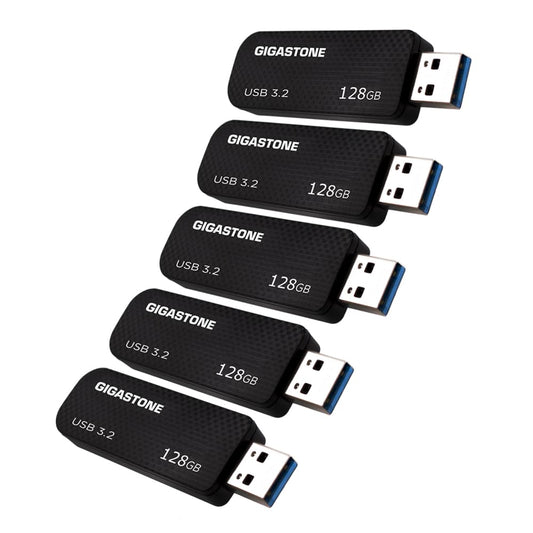 GIGASTONE 128GB USB 3.2 Flash Drive 5-Pack, 100MB/s High-Speed Data Transfer, Carbon Fiber Design, Retractable