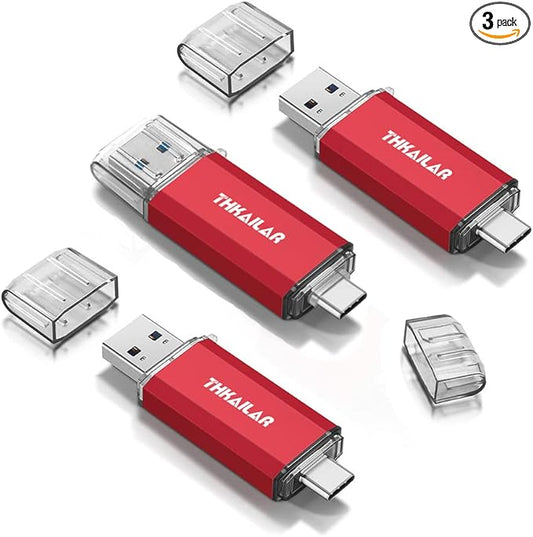 Thkailar 32GB 3 Pack FAT32 USB C Thumb Drive Compatible with iPhone 15 and Android Phone,Mac,Laptops,Tablets,PC