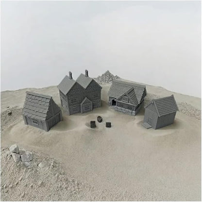 Paintable Tabletop Miniature Little Town Building Terrains Compatible with RPG War Games - 18mm Scale Dioramas Building Set Scenery with Medieval Architecture Style by HAUTICO (HVillageHouses2-1)