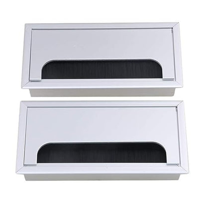 2PCS Desk Grommet Metal Rectangle Desk Cord Cable Hole Cover Grommet with Brush for Home Office Bank Computer Table