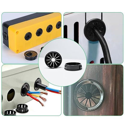 8PCS Cable Grommets, 2-3/8"(60mm) Desk Hole Cover Petal Shaped Buckle Type Nylon Snap Bushing Grommet, Wire Hole Cover Insert for Cables and Cords Management and Protection of Cabinet, Black
