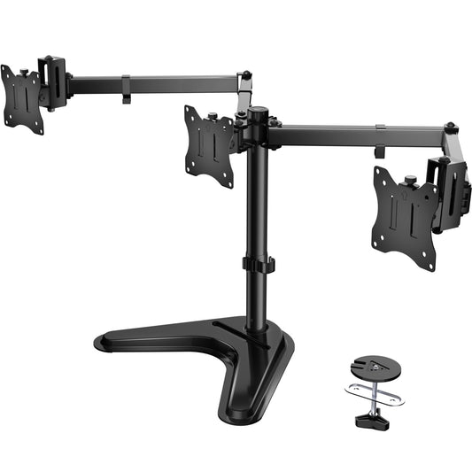 WALI Freestanding Triple Monitor Stand for 13-27 inch Screens，22lbs per Arm