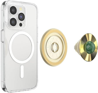 PopSockets Phone Grip for MagSafe with Kickstand, Magnetic Stand, Swappable Top, Secure Hold for iPhone MagSafe Cases, Phone & Tablet Grip, Cute PopSockets - Gem Brooch Jade