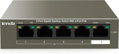 Tenda TEG1105P, 5 Port Gigabit PoE Switch Compatible with IEEE 802.3af/at Devices, Unmanaged PoE Switch with 4 Port PoE+@63W, Plug & Play, Fanless & Metal Design, Limited Lifetime Protection