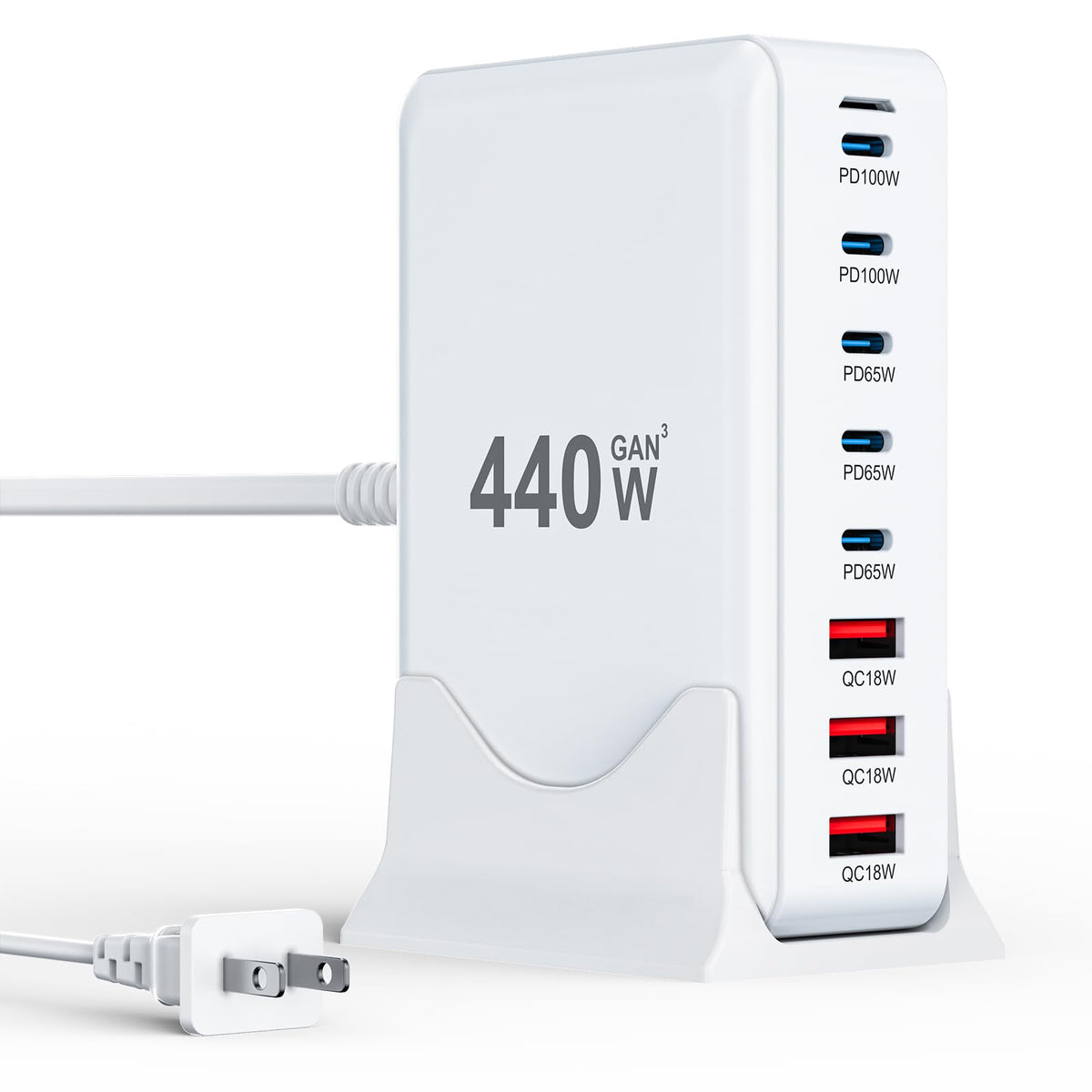 BODSEIEOU USB C Charger Block 440W Charging Station Hub,8 Port GaN III Fast Charging Brick with 5ft Extension Cord,PD PPS 100W Laptop Power Adapter for MacBook Pro/Air,iPhone 17/16,Samsung Galaxy,Dell