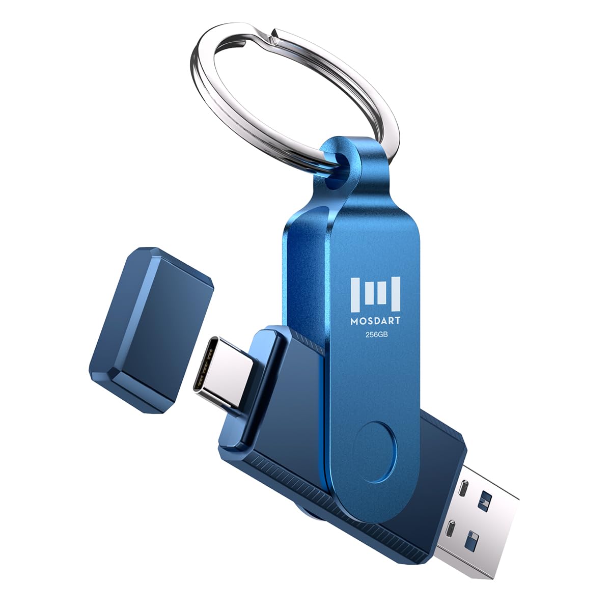 MOSDART 256GB USB C and A 3.2 150MB/s Dual Flash Drive with Keychain, Navy
