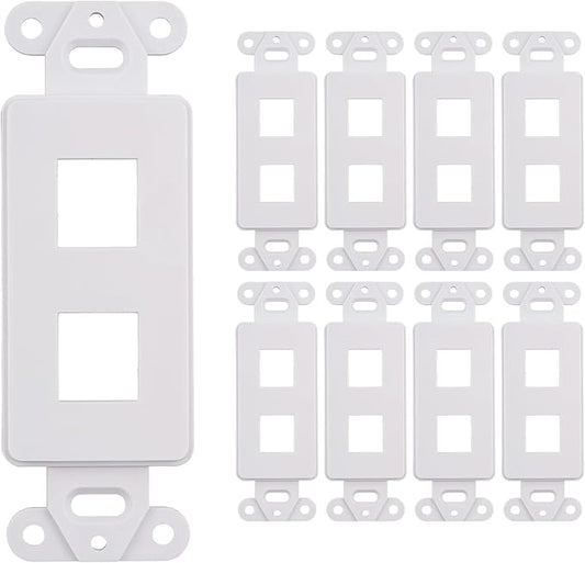 10 Pack Keystone Wall Plate 2 Port, White Decorator Insert Cover for Ethernet, HDMI, Coax, Cat6 Cat5, RJ45, Home & Office Installations