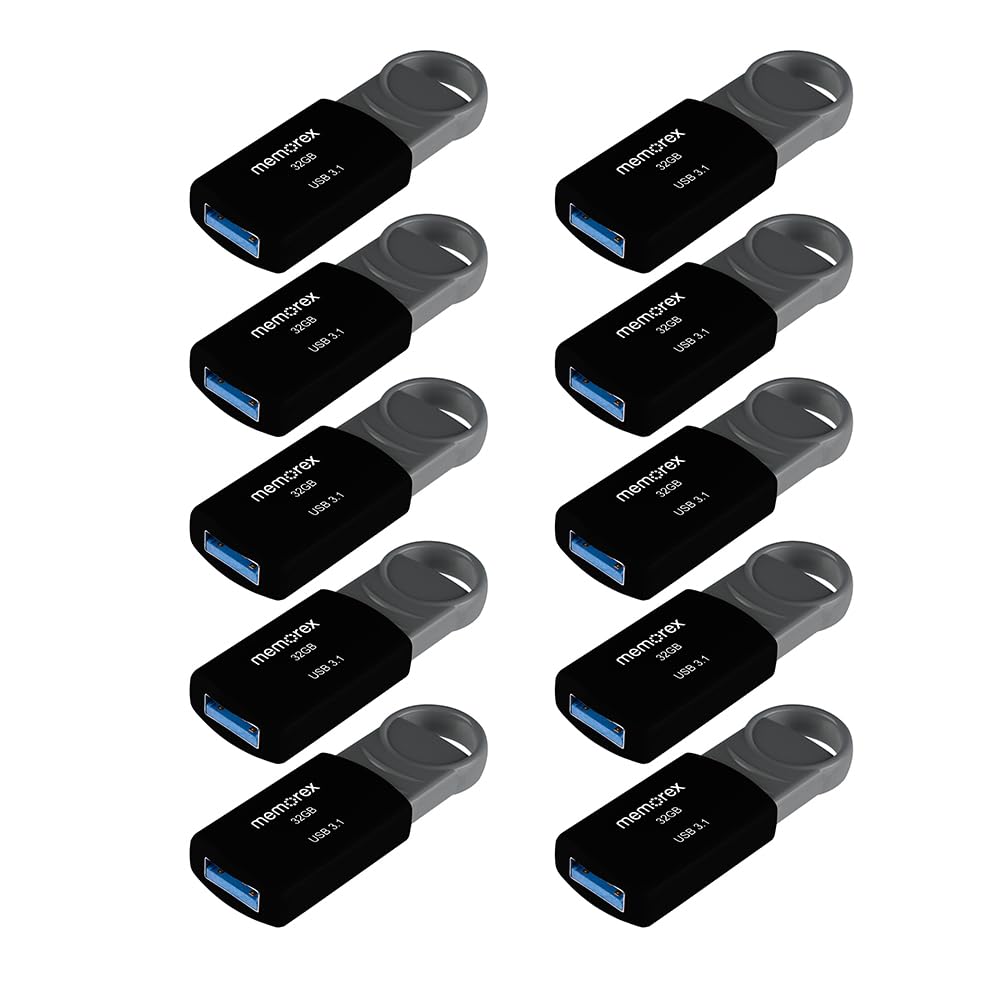 32GB Memorex USB 3.1 Flash Drive – Transfer Speeds Up to 10x Faster Than USB 2.0, Latest USB 3.1 Gen 1 Technology, Lightweight Design, for Daily File Management, Type-A Connector, 10-Pack
