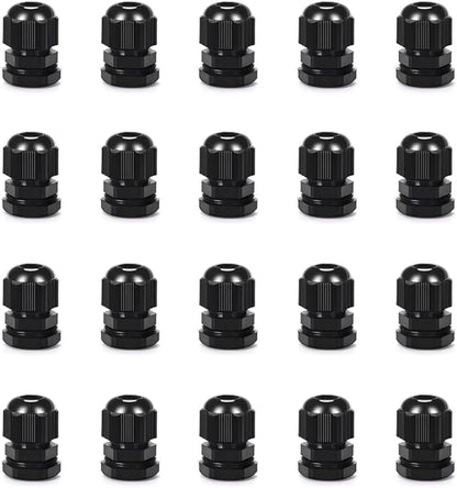 Cable Gland 20 Pack Plastic Waterproof Adjustable Connector 5-10mm PG11 Strain Relief Cord Connectors Joints Nylon with Gaskets