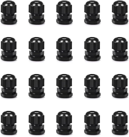 Cable Gland 20 Pack Plastic Waterproof Adjustable Connector 5-10mm PG11 Strain Relief Cord Connectors Joints Nylon with Gaskets