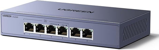 UGREEN Ethernet Switch, 6 Port PoE Switch, 4 PoE+@60W and 2 Gigabit Uplink, Plug & Play, Standard/Port Isolation(VLAN)/Extend Mode, Sturdy Metal, Metal Unmanaged Network Splitter for Security Camera