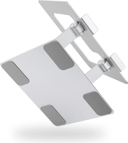 Amazon Basics Sturdy and Portable Ergonomic Laptop Stand for Desk, Adjustable Riser, Fits all Laptops and Notebooks up to 17.3 Inch, Silver, 10 x 8.7 x 6 in