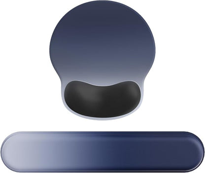 Ergonomic Mouse Pad Wrist Support Set, Memory Foam Keyboard Wrist Rest Set, Keyboard Pad, Non-Slip Base Mousepad（Gradient Blue Black Set）