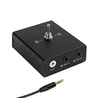 3.5 mm Audio Switcher, 2 Ports Audio Splitter Box (2 in 1 Out / 1 in 2 Out) Mini Headphone Manual Selector Converter with Bonus 47.2 in (120 cm) Cable, No External Power Required