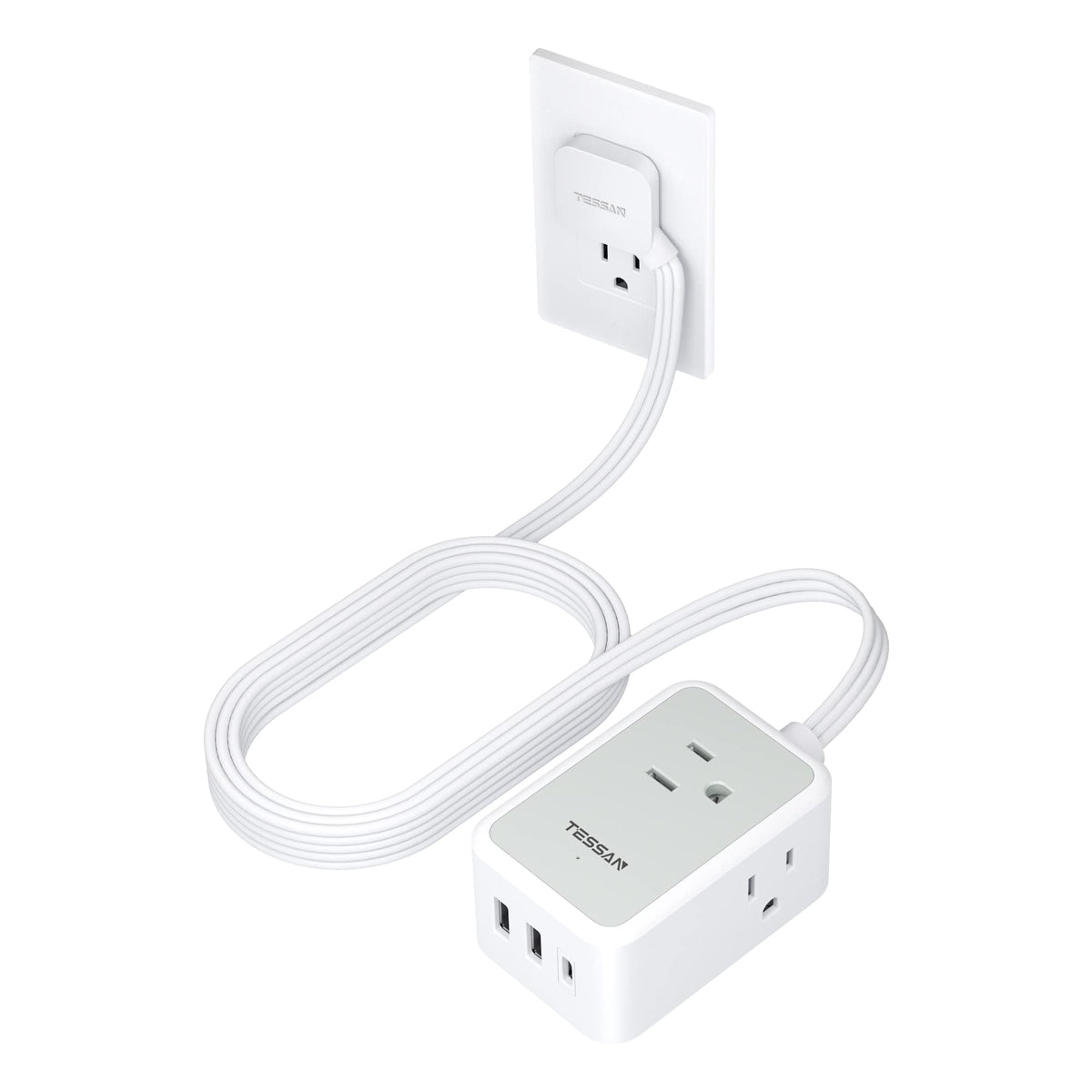 TESSAN Small Flat Plug Power Strip, Ultra Thin Extension Cord 5 ft, Black