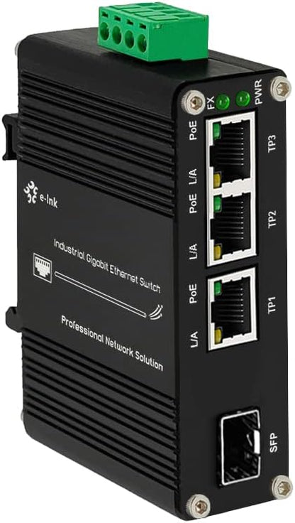 Mini Industrial 3 Port Gigabit PoE Switch with DC12V-48V to DC48V Voltage Booster Hardened RJ45 10/100/1000Mbps 802.3at 30W/Port Ethernet Switch Din Rail Mount Compatible with IP Camera VOIP Phone