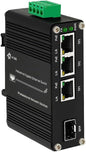 Mini Industrial 3 Port Gigabit PoE Switch with DC12V-48V to DC48V Voltage Booster Hardened RJ45 10/100/1000Mbps 802.3at 30W/Port Ethernet Switch Din Rail Mount Compatible with IP Camera VOIP Phone