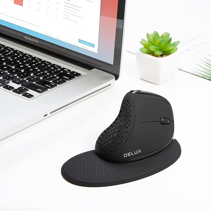 DeLUX Seeker Wireless Ergonomic Vertical Mouse with OLED Screen, BT and USB Receiver, Connect with Up to 4 Devices, Thumb Wheel, 4000DPI, Programmable Rechargeable Silent Mouse(M618XSD-Black)