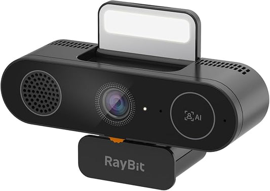 RayBit 5-in-1 Design 4K Webcam with Speaker and Microphone, Built-in Light, Privacy Cover, AI Auto-Framing Cam, Computer USB C Web Camera for PC, Desktop, Laptop, Mac, Streaming, Video Conference