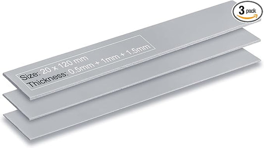 Aairhut 3 Pack 13 W/m.K Thermal Pads, 120 x 20 mm x [0.5 mm + 1 mm + 1.5 mm] Highly Efficient Thermal Conductivity Silicone Cooling Pads for Laptop Heatsink CPU GPU SSD IC LED Cooler