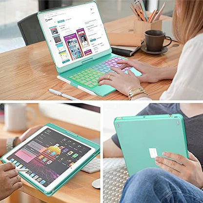 HOTLIFE Keyboard Case for iPad 10.2 - Keyboard for iPad 9th Generation & 8th & 7th Gen - Touch Wireless Backlight Keyboard - 360° Rotatable Protective Cover with Pencil Holder