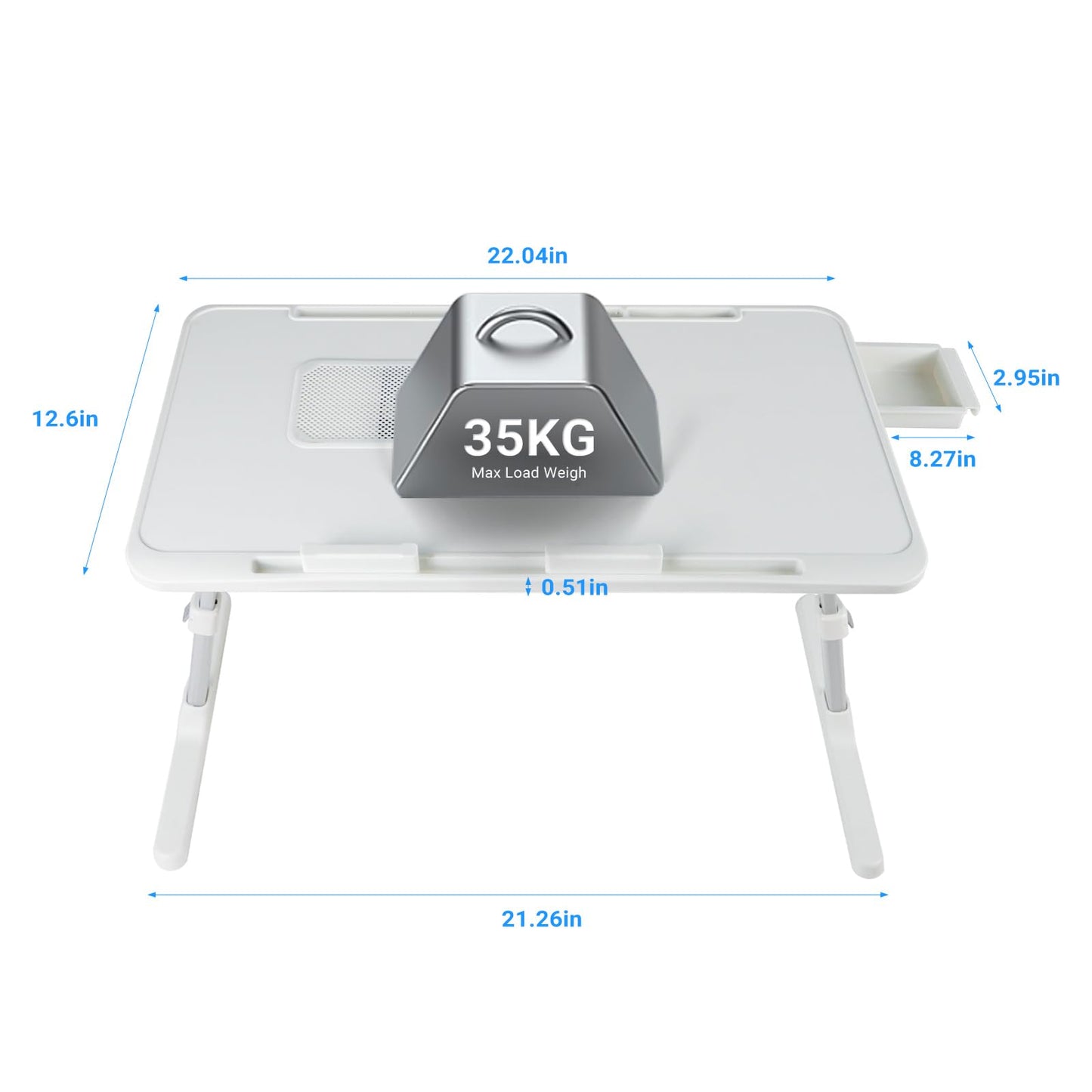 iXTRA Adjustable Laptop Lap Desk with Cooling Fan USB Light for Adults 56x32cm,White
