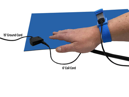 RubberStat Dual Layer ESD Compliant Workstation Rubber Table Mat Kit, Soldering, Cell Phone Repair, with Wrist Strap Set and Ground Cord - 30"x36" Royal Blue