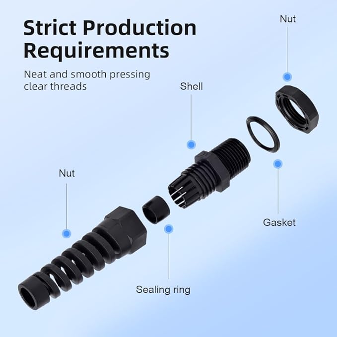 Strain Relief Cord Connector, CGELE 2 Pack NPT 3/4" Waterproof Cable Gland Cord Grip Spiral Adjustable Connector Strain Relief Cord Connectors Joints Nylon with Gaskets