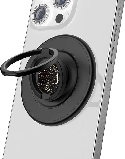MonIdea Magnetic Phone Grip Compatible with MagSafe, Magnetic Phone Ring Holder Finger Kickstand Wireless Charging Compatible, Double Cell Phone Rings Gripper Stand for MagSafe iPhone - Sparkle Black