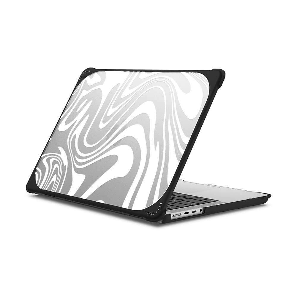 CASETiFY Bounce MacBook Pro 16-inch (M1-M5) Case [Enhanced Protective Corner Design/Ventilation Cutouts/Anti-Slip Grip] - Small Blue Flowers - Clear Black