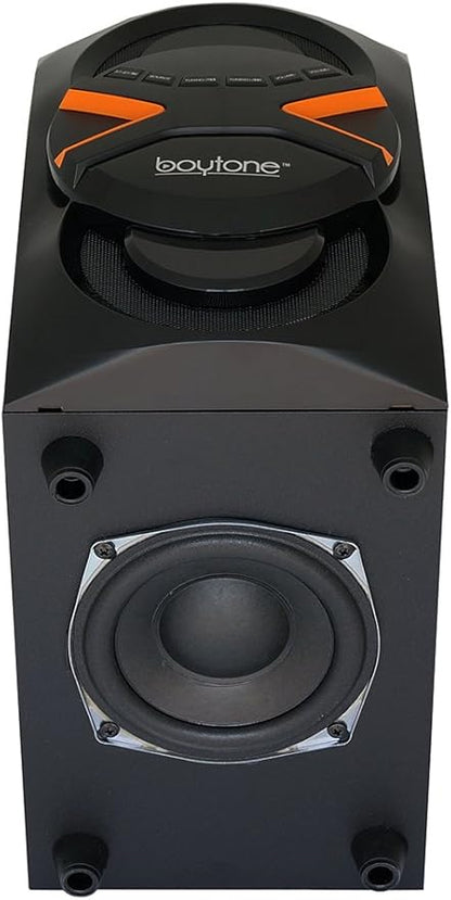 Boytone BT-326F, 2.1 Bluetooth Powerful Home Theater Speaker System, with FM Radio, SD USB Ports, Digital Playback, 40 Watts, Disco Lights, Full Function Remote Control, for Smartphone, Tablet., Black