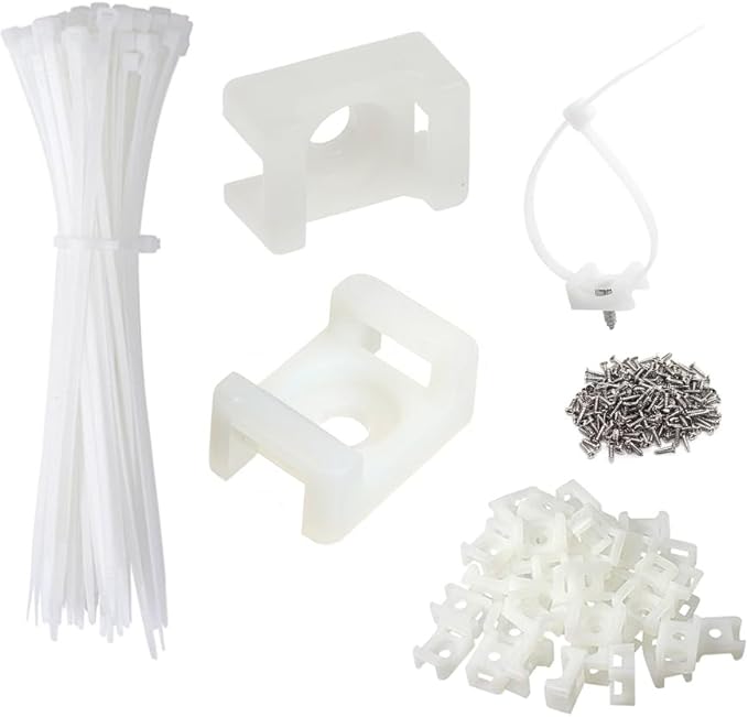Cable Zip Tie Mounts Kit - 240 Set Wire Cable Clips Organizer Holders with 8" Cable Ties, Saddle Type Mounts Base and Tapping Screw