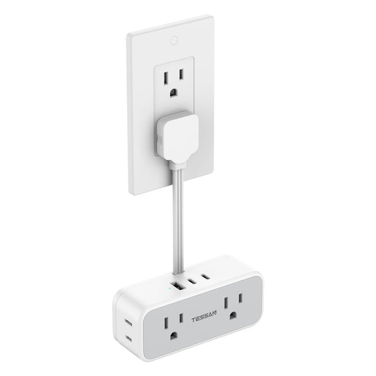TESSAN Short Extension Cord 0.5Ft, Flat Plug Outlet Extender, Grey