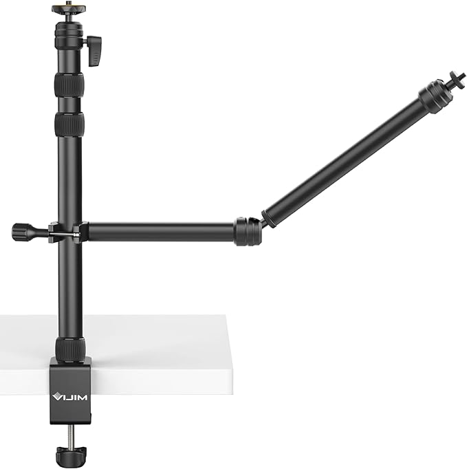 PICTRON LS11 Camera Mount Desk Stand with Auxiliary Holding Arm, Flexible Overhead Camera Webcam Table C-Clamp Multi Stand for Photography Videography Live Stream