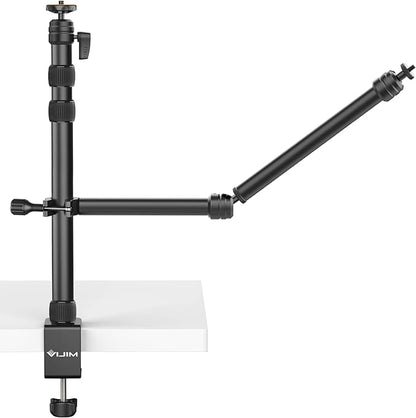 PICTRON LS11 Camera Mount Desk Stand with Auxiliary Holding Arm, Flexible Overhead Camera Webcam Table C-Clamp Multi Stand for Photography Videography Live Stream