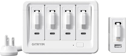 Gitryin 1 Lightning Retractable Wall Charger and 12-in-1 Desktop Charging Station with 4 Type-C Retractable Wall Chargers