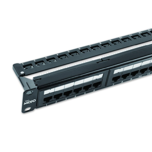 Tecmojo UL Listed 24 Port Cat6 Patch Panel, 1U Network Patch Panel for 19 inch Rack Mount equipments, 10G Support, with Cable Management, Unshielded