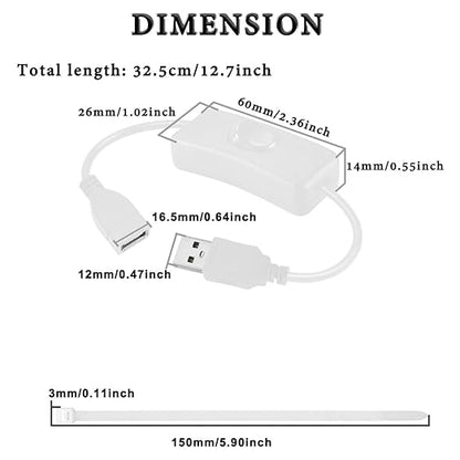 4PCS USB Power Switch Cable USB 2.0 A Male to Female Extension Cord On/Off Adapter with Inline Rocker Switch with Cable Ties for Driving Recorder Small Desk Lamp LED Strip (White)