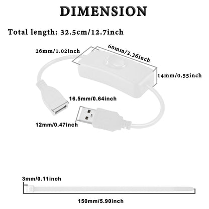 MKBKLLJY 4PCS USB Power Switch Cable USB 2.0 A Male to Female Extension Cord On/Off Adapter with Inline Rocker Switch with Cable Ties for Driving Recorder Small Desk Lamp LED Strip (White)