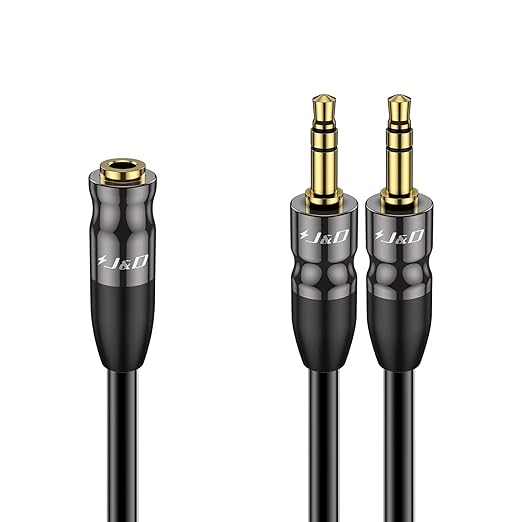 J&D 3.5 mm to 2X 3.5 mm Cable, Gold Plated Joint Copper Shell Heavy Duty 3.5mm 1/8 inch TRS Female to Dual 3.5 mm 1/8 inch TRS Male Y-Splitter Stereo Audio Adapter Cable, 3.3 Feet