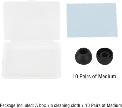 Silicone Medium Replacement Ear Tips - Eartips for In-Ear Headphones - Rubber Tips Earbud Covers - 10 Pairs (Black)