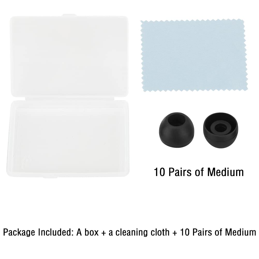 WKYMY Silicone Medium Replacement Ear Tips - Eartips for In-Ear Headphones - Rubber Tips Earbud Covers - 10 Pairs (Black)